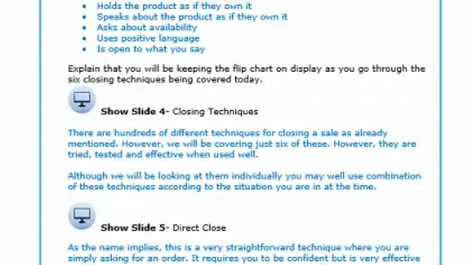 Closing techniques workshop